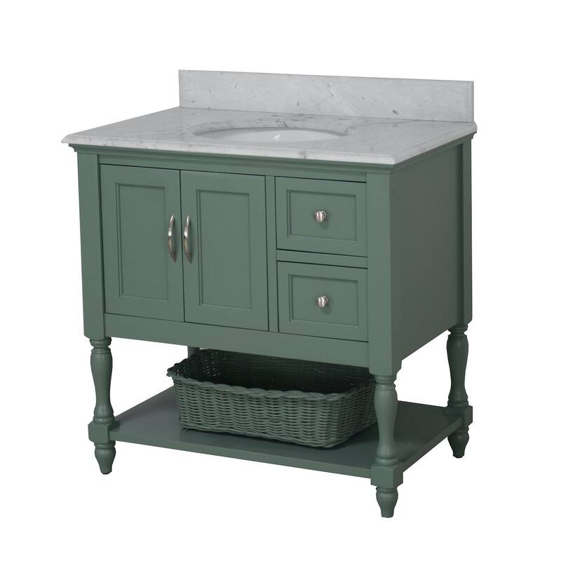 KitchenBathCollection Beverly 36" BathroomVanity w/ Carrara Marble Top