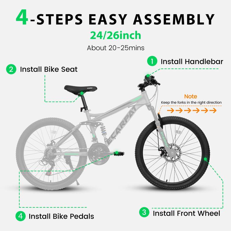 26 Inch Mountain Bike,21-Speed Disc Brakes,Durable Frame,Front,Rear Dual-Shock Absorption,Unisex,Mountain and City Road Cycling