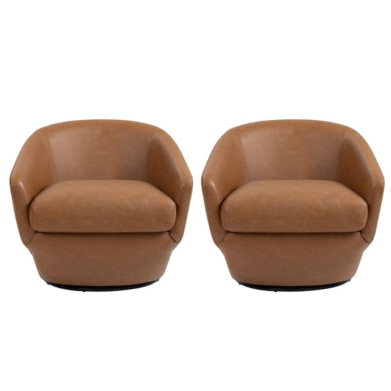 Faux Leather Velvet Upholstered Swivel Barrel Chair
