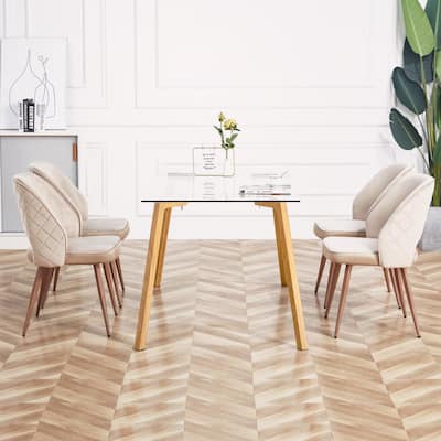 Rectangular Glass Dining Table with Metal Legs