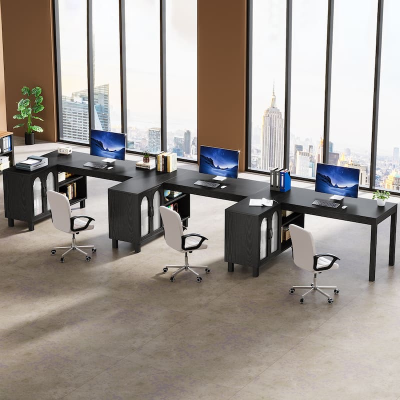 59-Inch L Shaped Desk with Storage Cabinet, Corner Executive Desk for Home Office