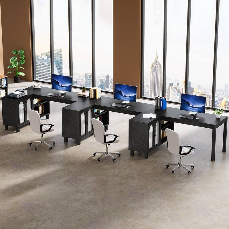 59-Inch L Shaped Desk with Storage Cabinet, Corner Executive Desk