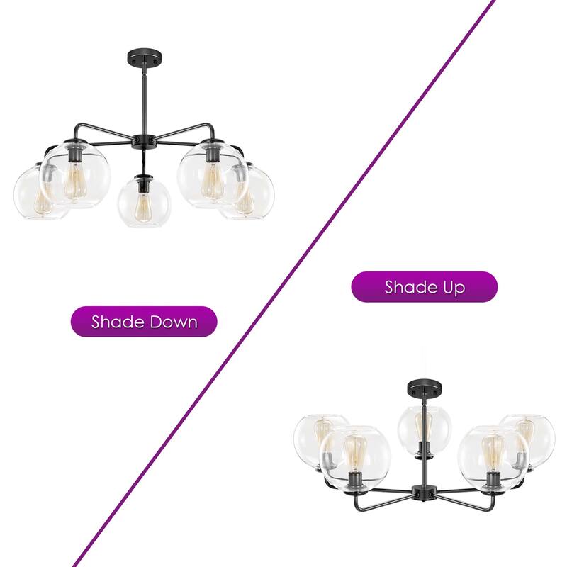 5-Light Modern Dimmable Sputnik Glass Globe Bubble Island Chandelier with Clear Glass Globe Shades