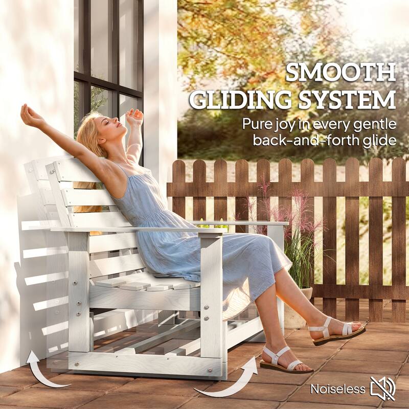 Outsunny 2-Person Outdoor Glider Bench Patio Double Swing Rocking Chair Loveseat w/ Slatted HDPE Frame