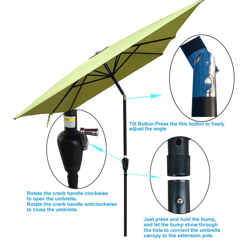 6 x 9ft Patio Umbrella Outdoor Waterproof Umbrella with Crank and Push Button