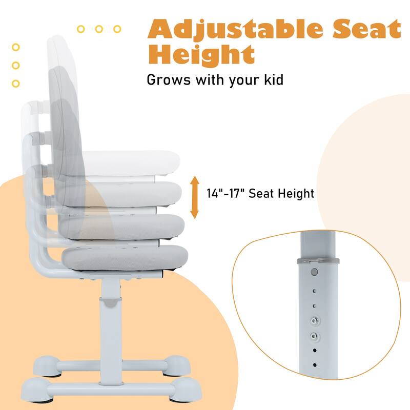 Adjustable Kids Desk Chair with Ergonomic Backrest Padded Foam Seat Metal Frame for Study and Play Ages 3 Plus