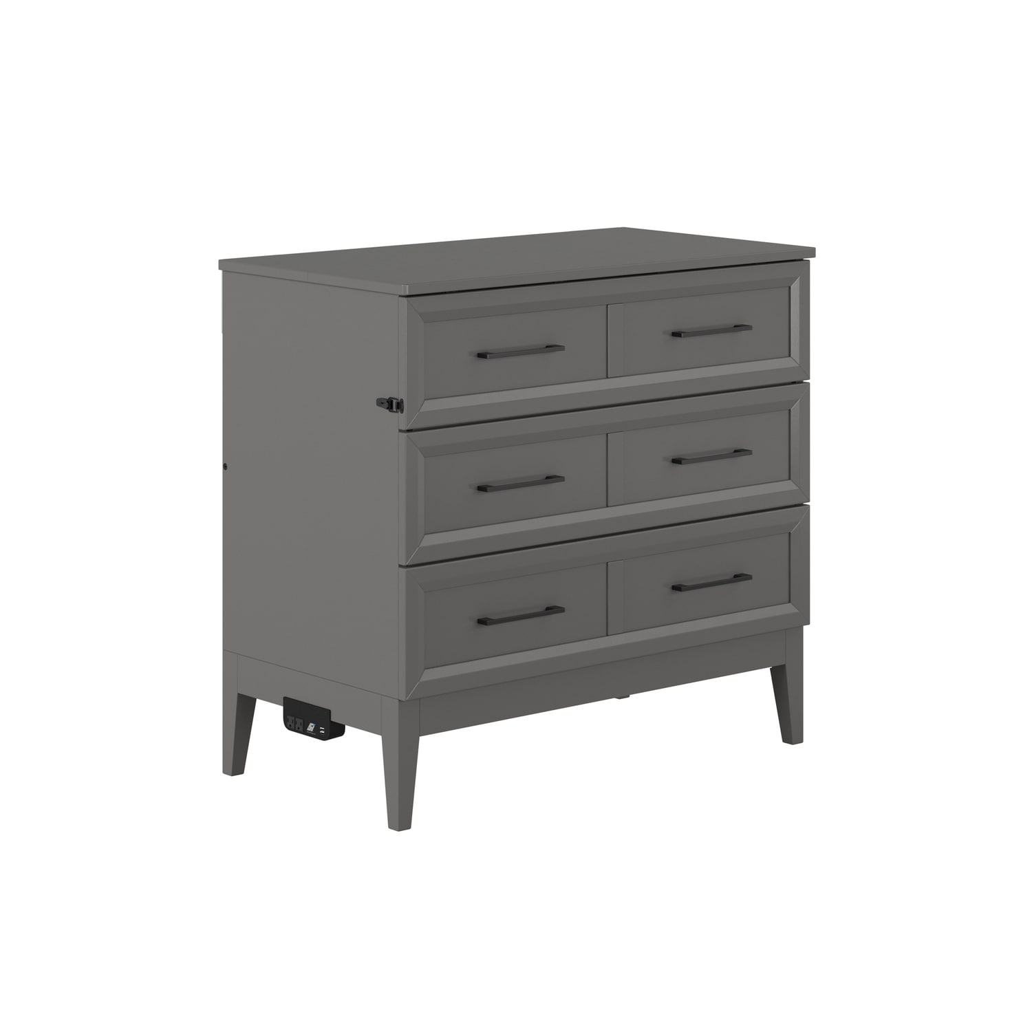 Solid Wood Murphy Bed Chest Twin Size with Mattress & Charger - Space Saving Furniture