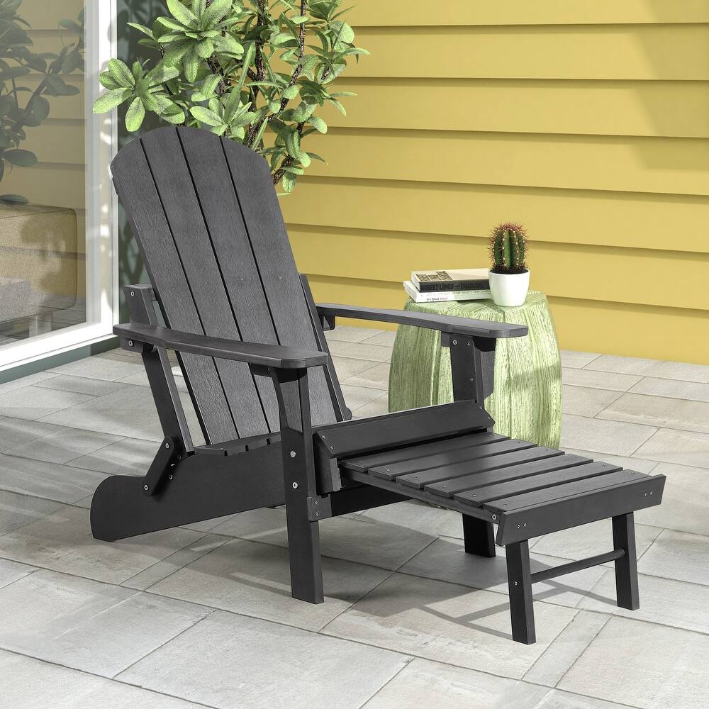 Hurley Folding Poly Plastic Adirondack Chair with Pull-out Ottoman