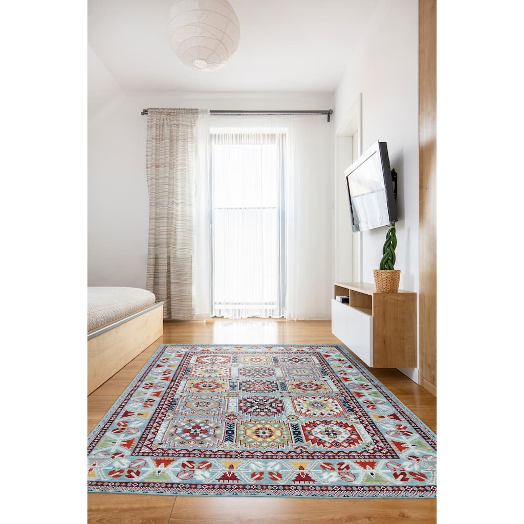 Home Decor Blue Hand-Knotted Wool Geometric Area RugModern and Stylish Rug for Living Room, Bedroom, Office, or Home Decor