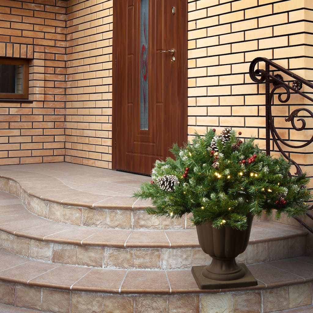 National Tree Company 33 in. Frosted Berry Urn Filler with Battery Operated LED Lights - 33 in