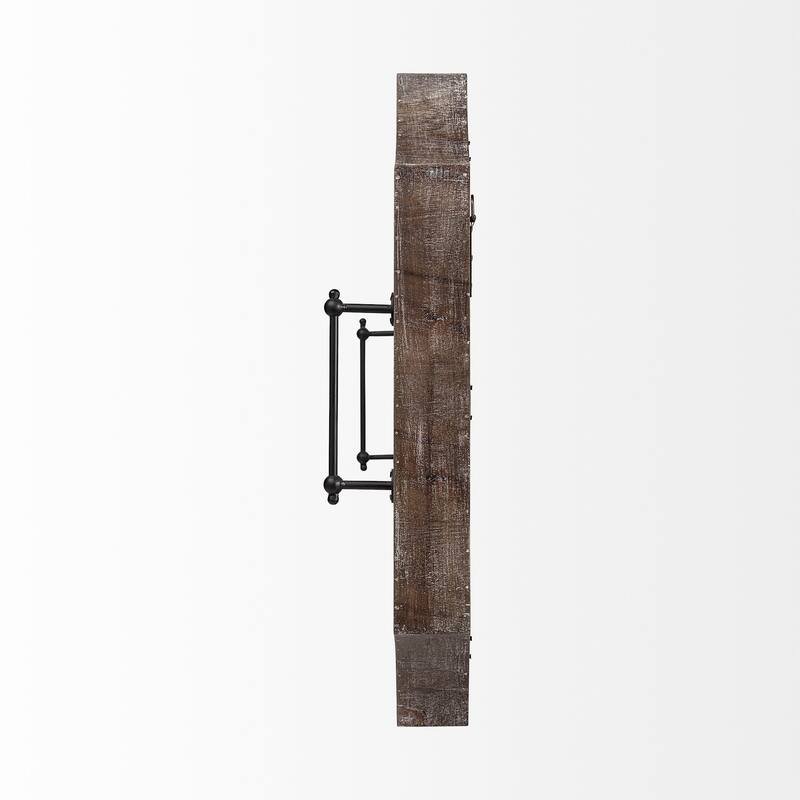 HomeRoots 23" Brown Hexagonal Wood and Mirrored Glass Serving Tray With Handles