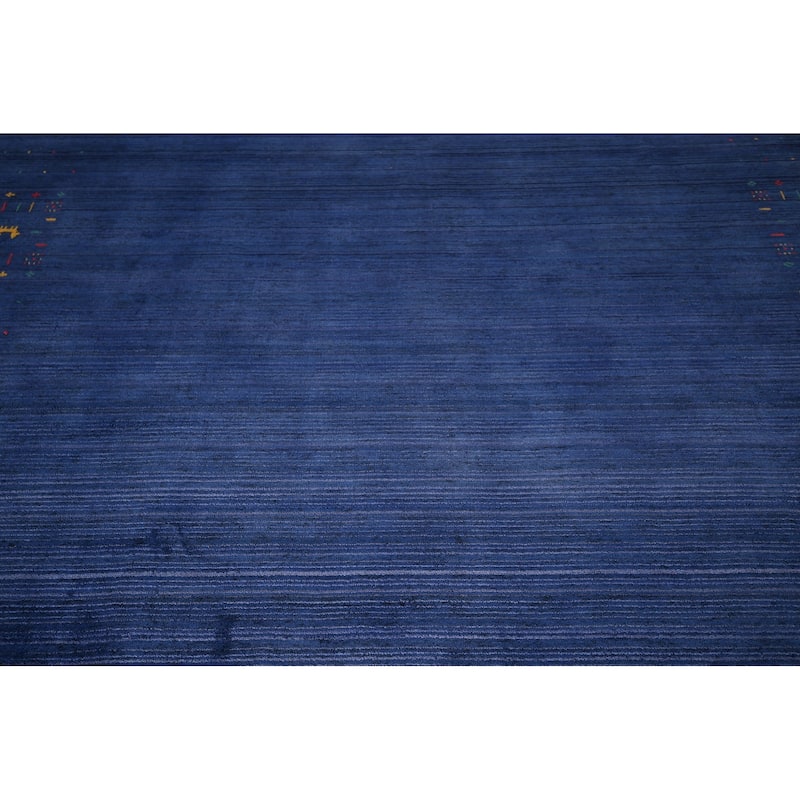 Royal Blue Striped Gabbeh Oriental Area Rug Handmade Silk Carpet - 7'8"x 9'5"