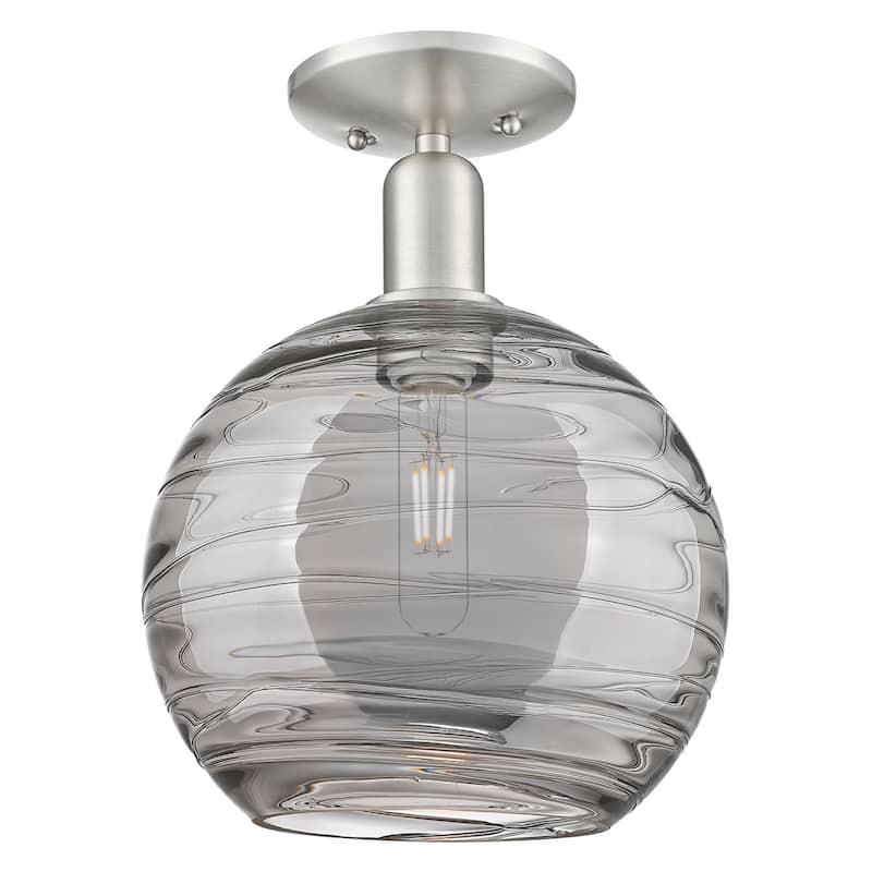 Innovations Lighting 716-1C-14-10 Athens Deco Swirl Semi-Flush Athens - Brushed Satin Nickel / Light Smoke Deco Swirl
