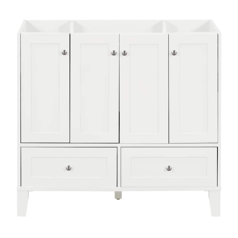 36'' Freestanding Bathroom Vanity without Sink, Solid Wood Frame Bathroom Storage Cabinet with 2 Drawers and 4 Soft-Close Doors - White