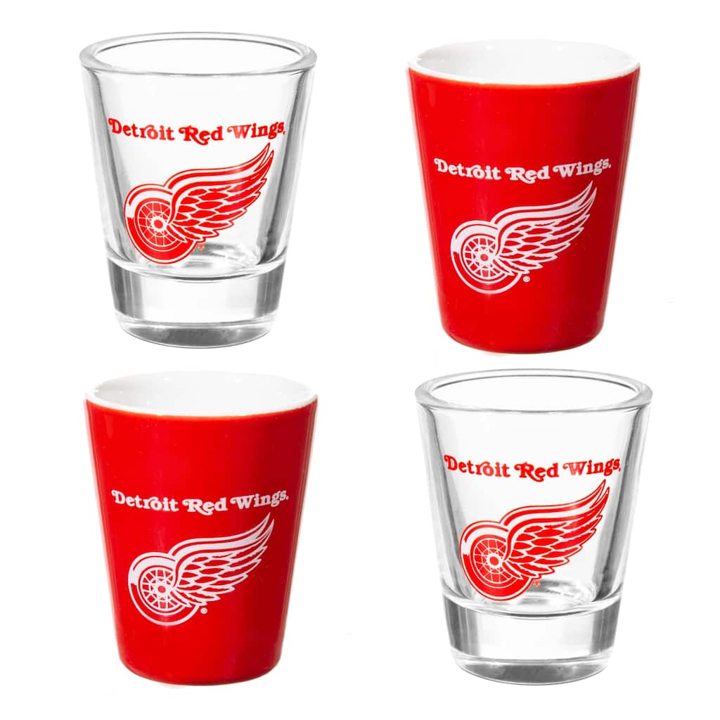 4-Piece Ceramic and Glass 2 oz. Shot Glass Set, Detroit Red Wings