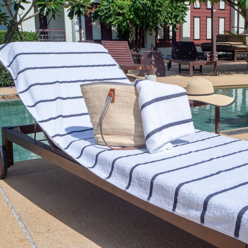 Las Rayas 2-Piece Chaise Lounge Towel Covers with Top Pocket - 30x85