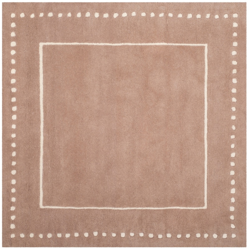 SAFAVIEH Handmade Bella Alverta Dotted Border Wool Rug - 5' Square - Beige/Ivory - Square