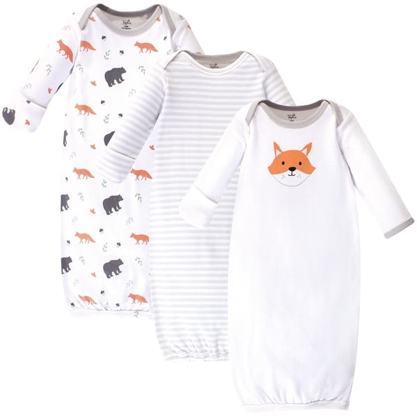 slide 1 of 1, Touched by Nature Baby Boy Organic Cotton Long-Sleeve Gowns 3pk, Gray Fox 0-6 Months - Gray Fox
