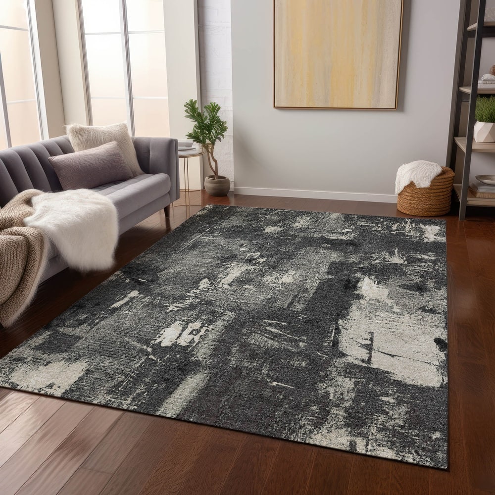 Machine Washable Indoor/ Outdoor Abstract Imprints Chantille Rug