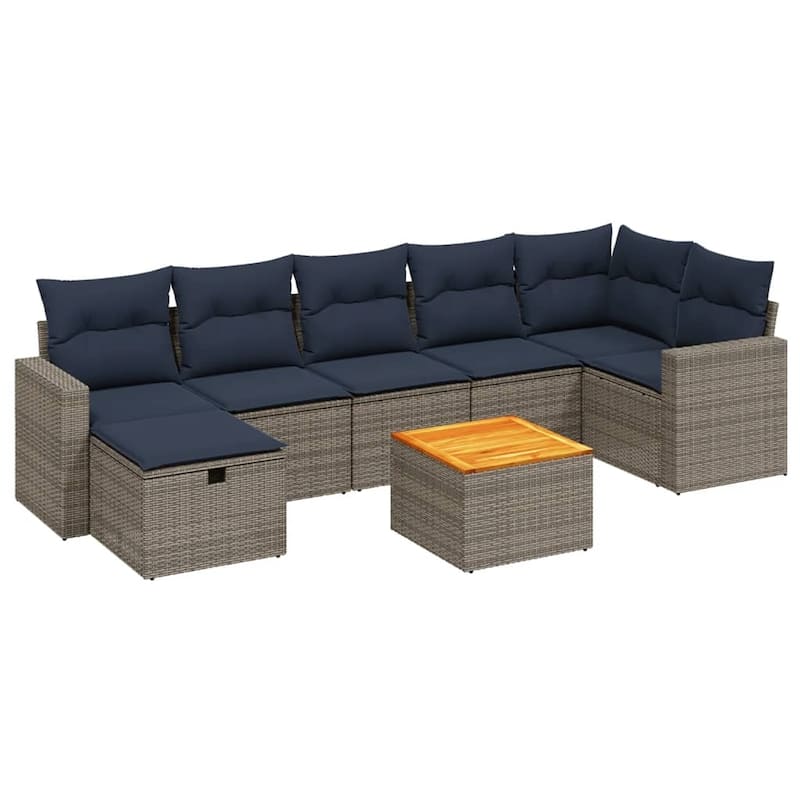 vidaXL Patio Sofa Set with Cushions Outdoor Furniture 8 Piece Poly Rattan - 24.4" x 24.4" x 27.2"
