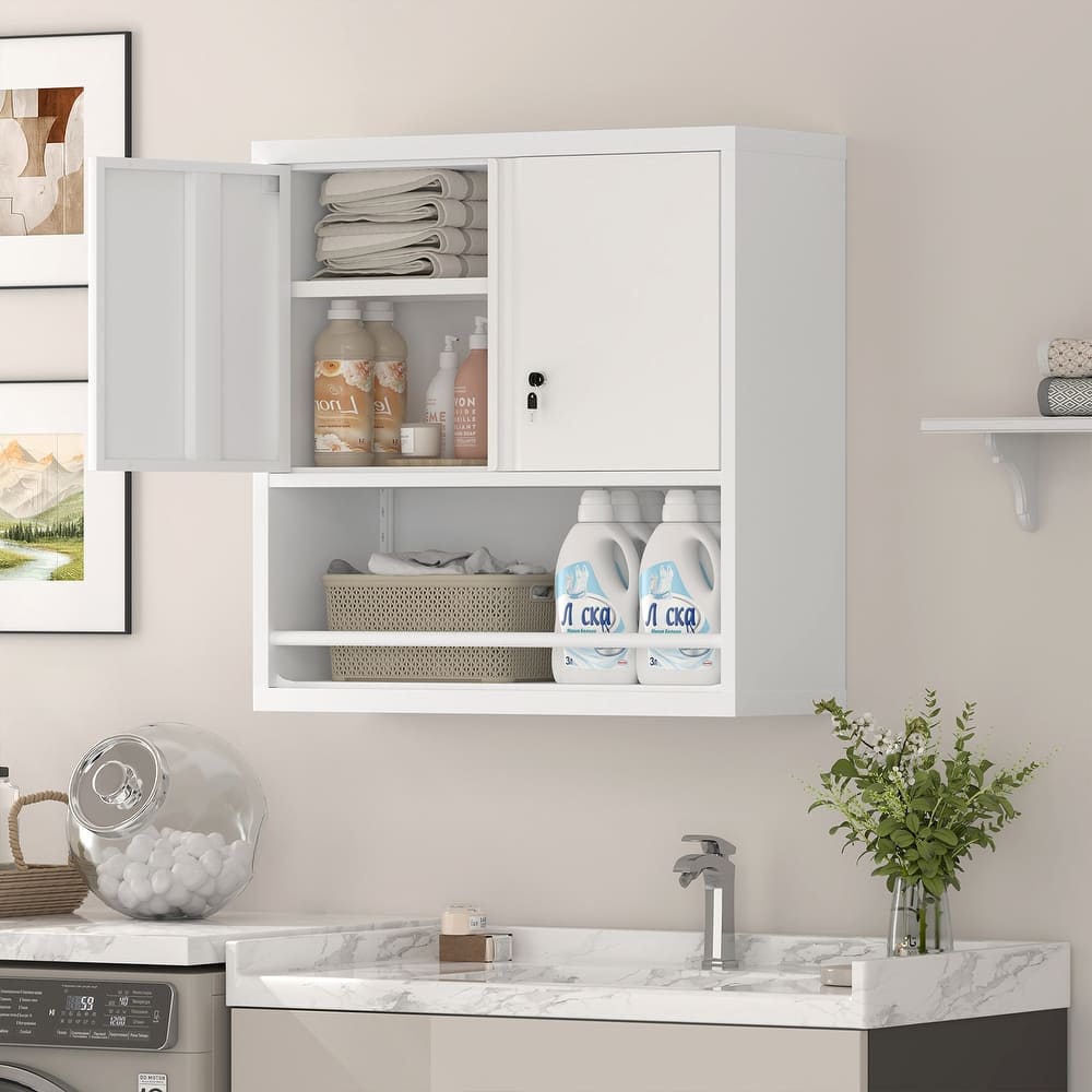 2 Doors Metal Storage Cabinet Kitchen Pantry Cabinet With Adjustable Shelves Tall Steel Cabinet Locker