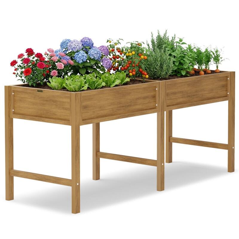 WINSOON All Weather HIPS Raised Garden Bed with Drainage Holes - Teak - 72x24"