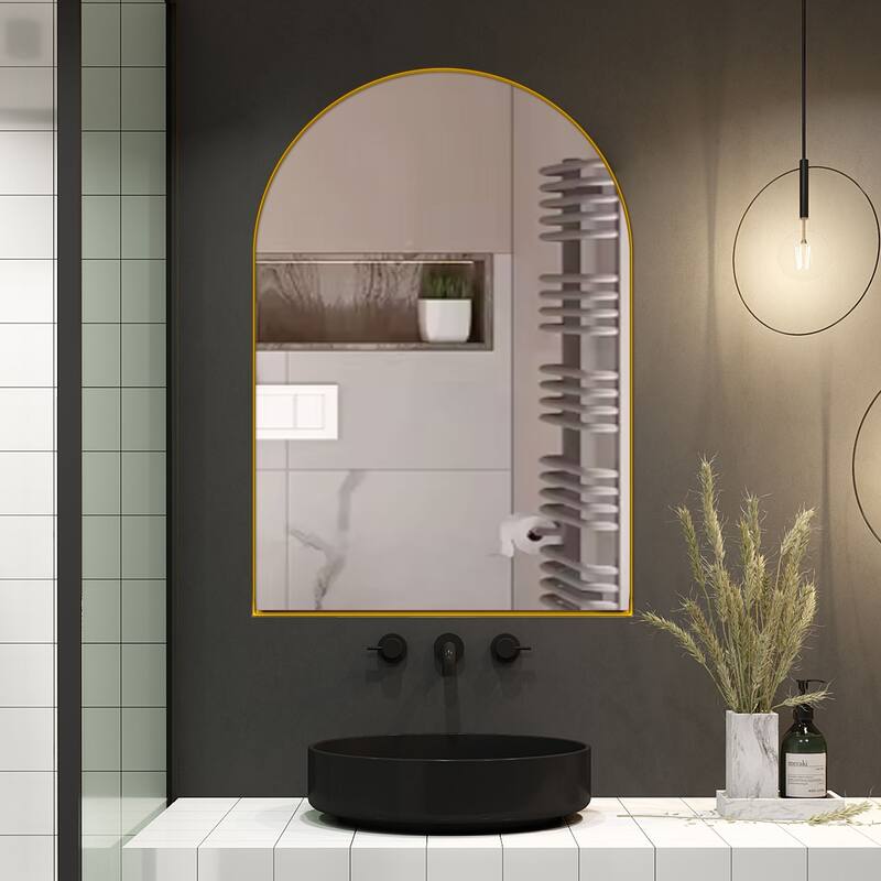 Recessed Gold Metal Framed Medicine Cabinet with Mirror and Adjustable Shelves, Wall-Mounted Storage