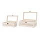 preview thumbnail 4 of 7, Cream Metal Handmade Woven Storage Decorative Box with Bronze Latches and Tempered Glass Tops (Set of 2) - 9"W x 14"L x 5"H
