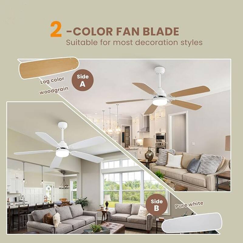 52-Inch Modern LED Ceiling Fan with Dual-Color Blades & Remote