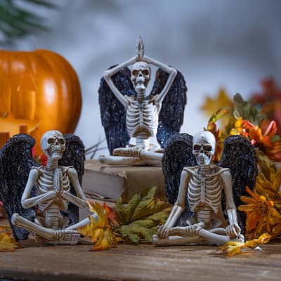 6.69 Inch Resin Halloween Yoga Skeletons with Wings Set of 3