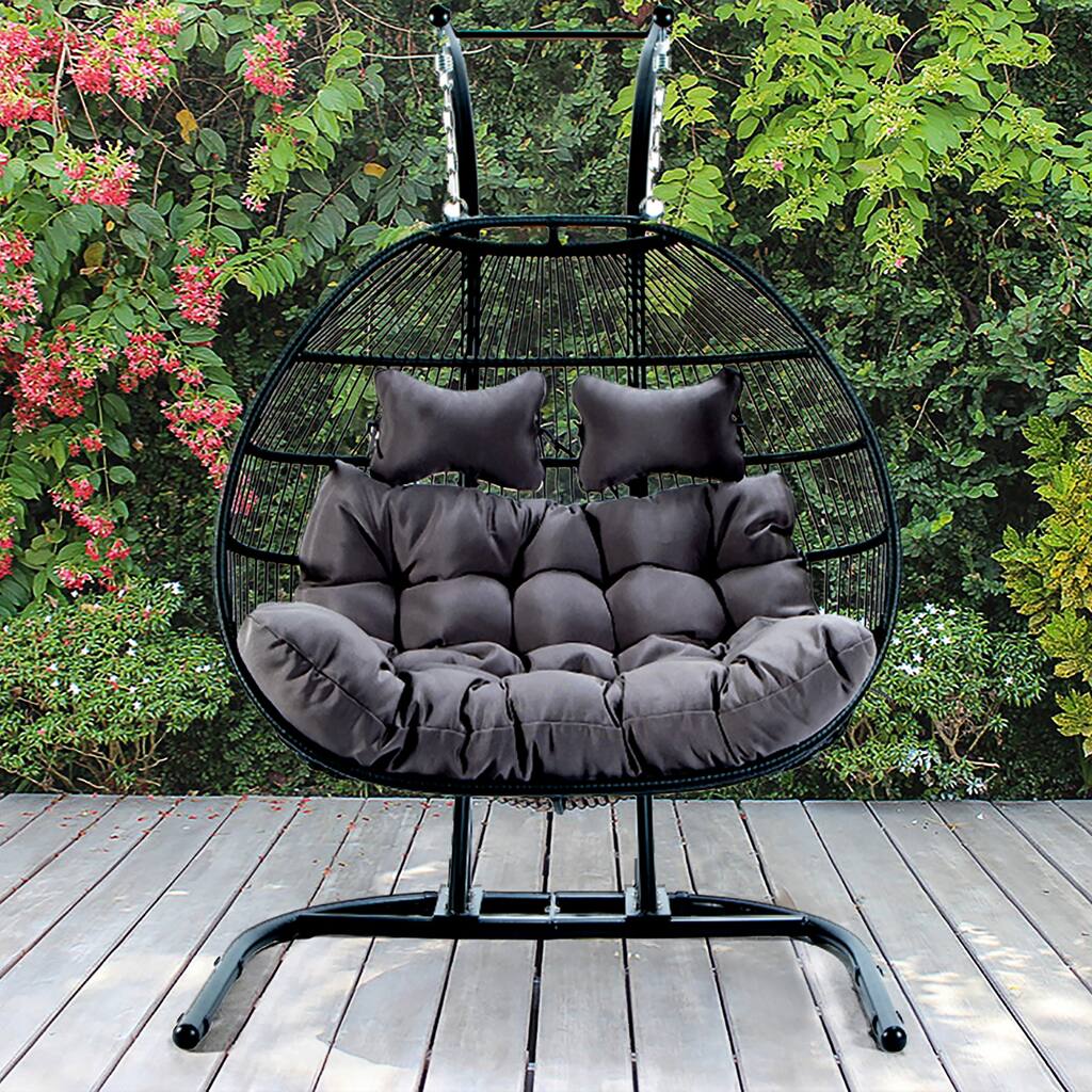 Clihome Folding Double Seat Swing Chair with Cushion