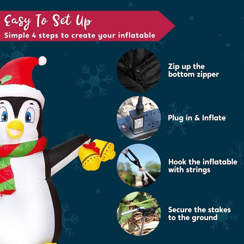 5 ft. Tall Black, White, Red & Green Christmas Penguin Inflatable - White