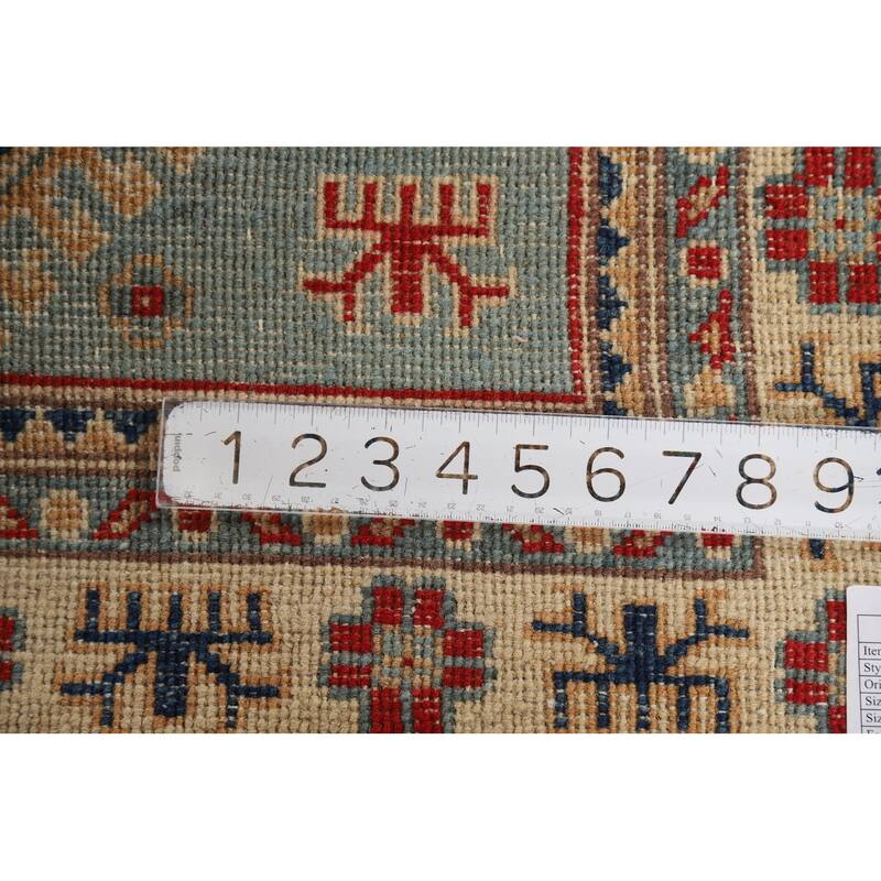 Light Blue Kazak Foyer Rug Geometric Hand-Knotted Wool Carpet - 2'8"x 4'2"