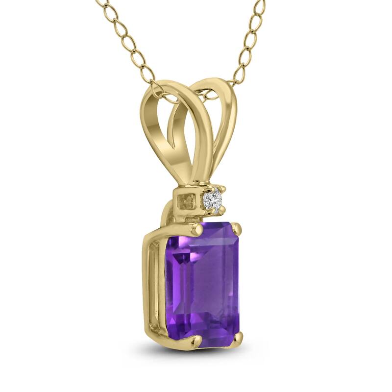 Marquee 14K Yellow Gold 8x6MM Emerald Shaped Amethyst and Diamond Pendant