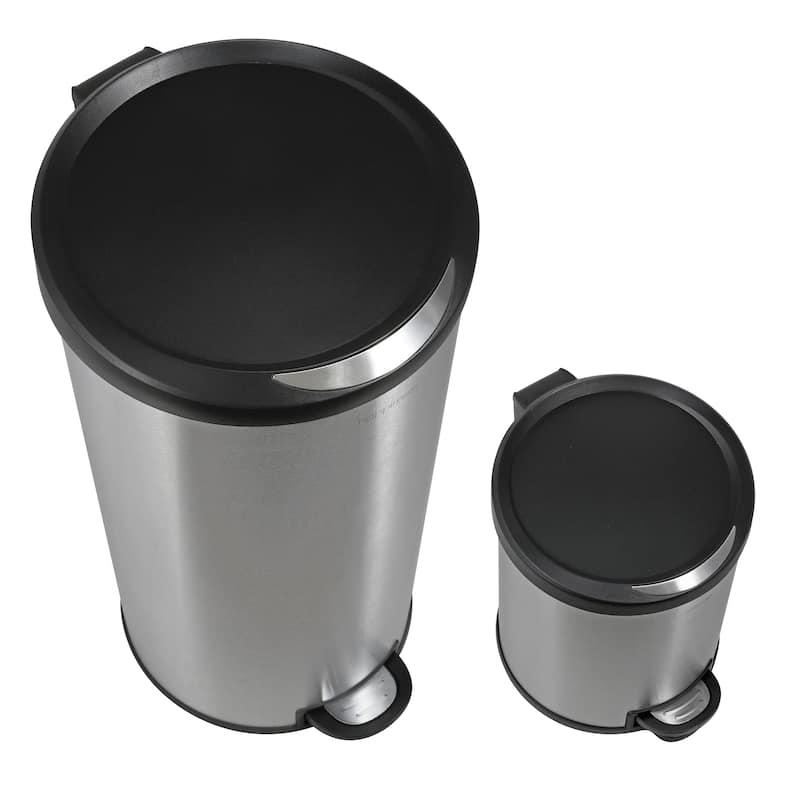 happimess Oscar Round 8-Gallon Step-Open Trash Can with FREE Mini Trash Can, Stainless Steel/Black