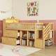 preview thumbnail 10 of 16, Low Loft Bed with Stairs, Storage Loft Bed Frame with Drawers and Shelves, LED and Bookshelf Pine