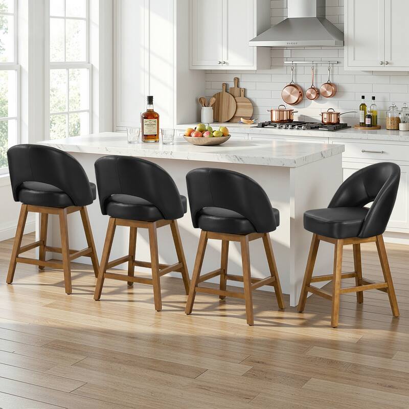 Upholstered Swivel Counter Height Bar Stools with Cutout Back and Solid Wood Frame - 38.2"H x 22.1"W x 23.6"D