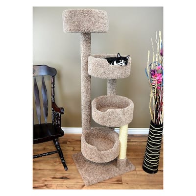 Large Cat Tower with Four Spacious Easy-to-Access Perches and Sturdy Base for Playful Indoor Cats