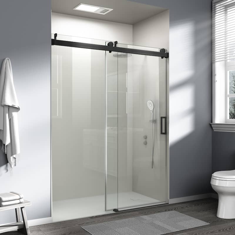 ABRUZZO 56-60" W x 76" H Frameless Soft-Closing Single Sliding Shower Door 1/4" (6mm) Explosion-Proof Tempered Glass