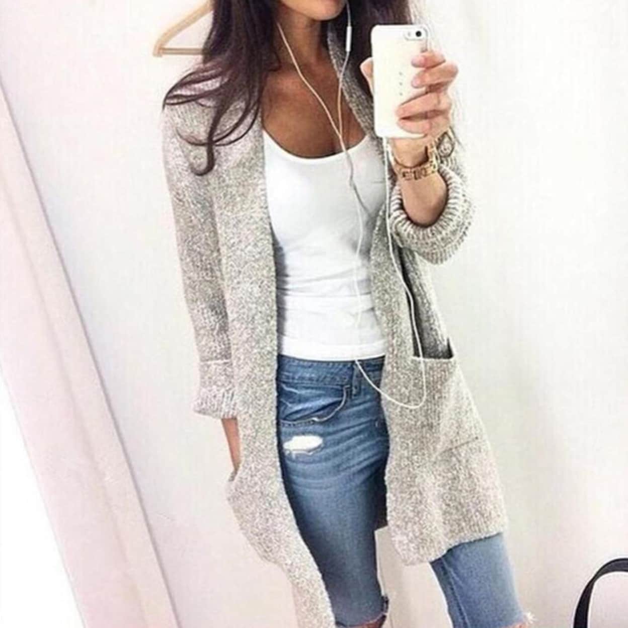 Women Sweater Cardigan Jacket Section Long Sleeved Large Pocket Casual Home Outdoor Knitwear As shown Women Sweater Cardigan Jacket Section Long Sleeved Large Pocket Casual Home Outdoor Knitwear As shown