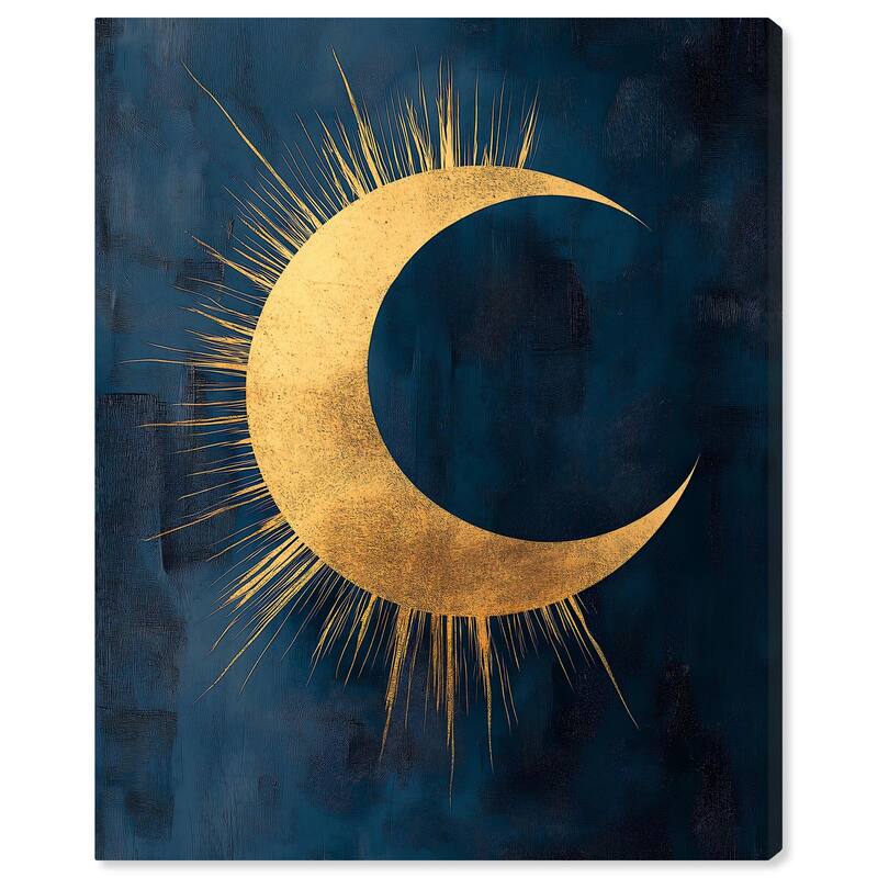 Gold Moon on Indigo Canvas by Art Remedy, Gallery Wrapped - 16" x 20"