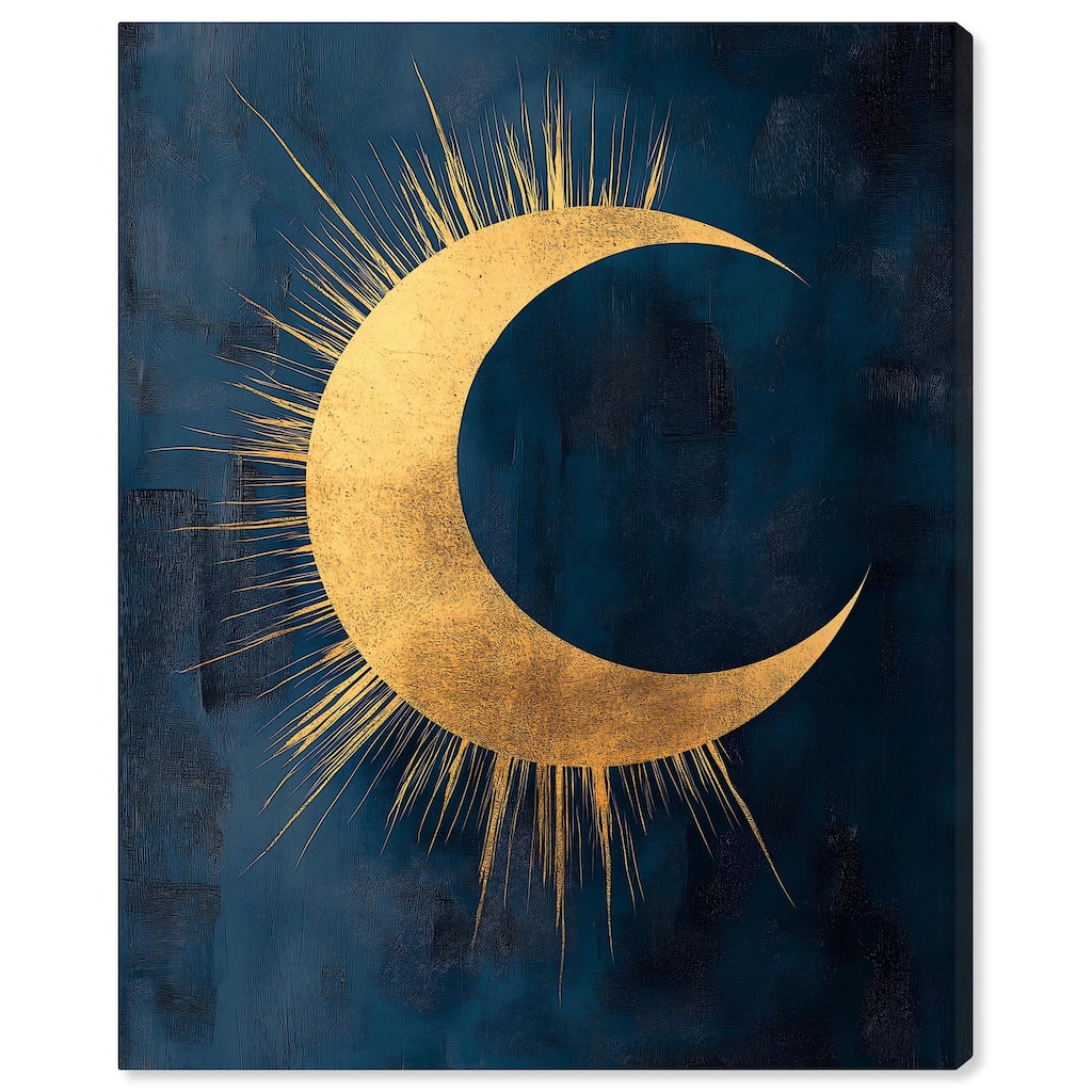Gold Moon on Indigo Canvas by Art Remedy, Gallery Wrapped