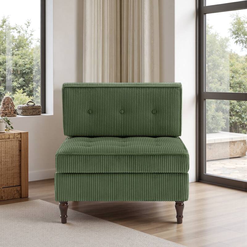 Modular Corduroy Armless Chair Upholstered Lounge Sofa - Green