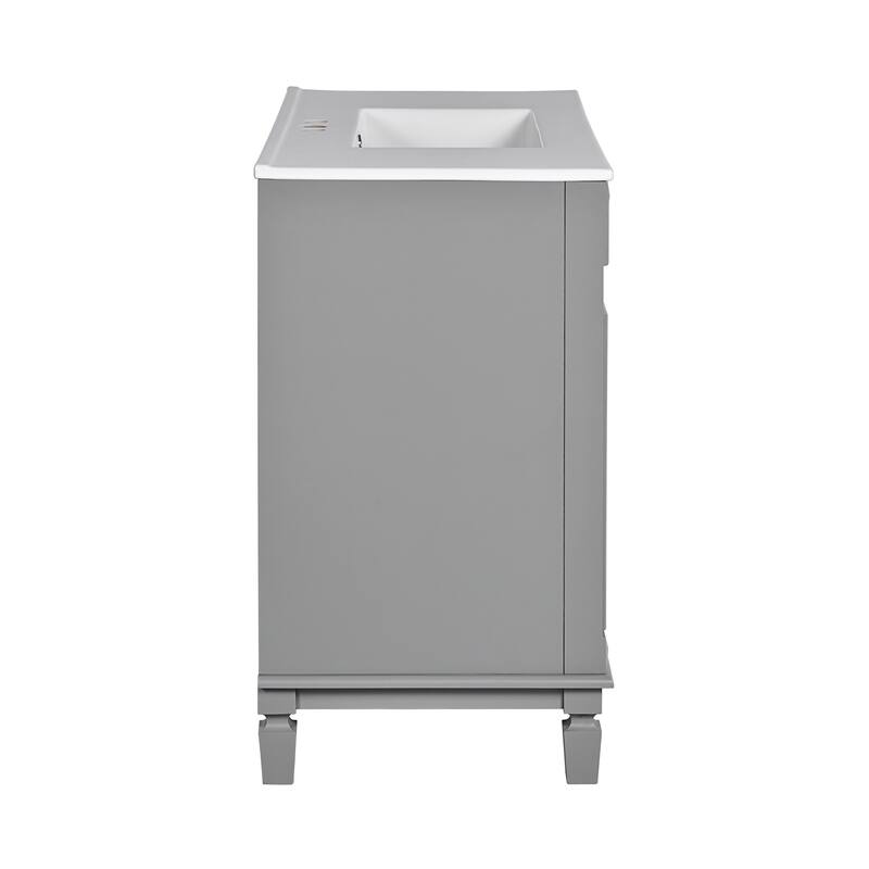 GDFStudio - Marwood Modern Bathroom Vanity Set with Ceramic Sink and Mirror Cabinet with 2 Soft Closing Doors & Drawers - 35.9'W