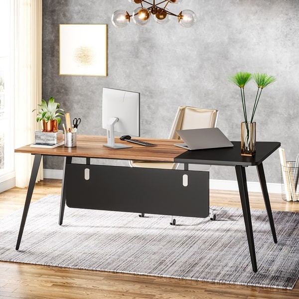 Computer Desk with Drawers, Wood Home Office Writing Desk with Storage  Shelf for Home Office, Rustic Brown