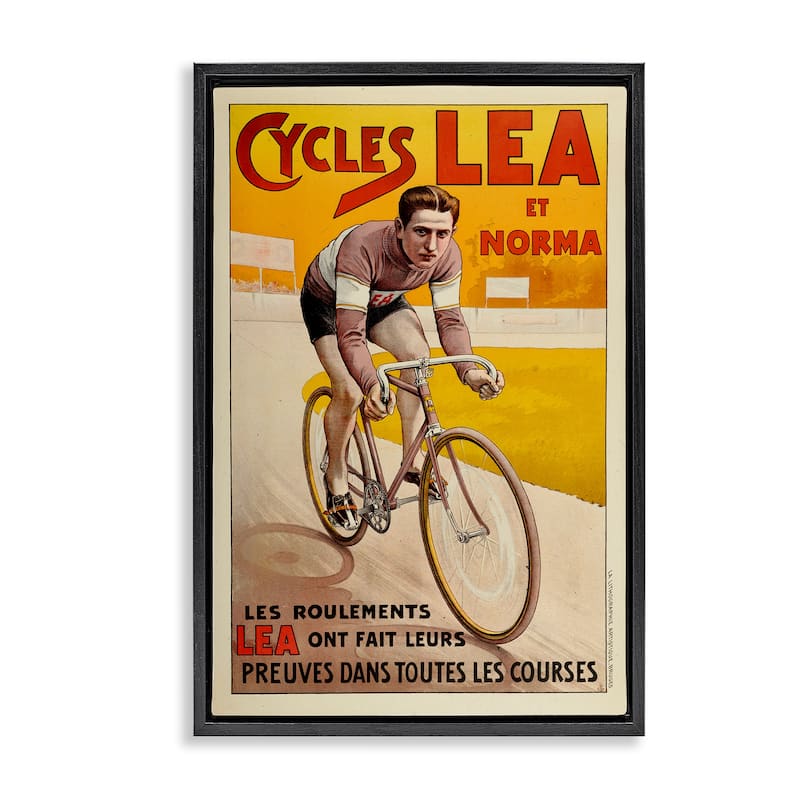 Stupell Yellow Antique Cycling Poster Framed Floater Canvas Wall Art Design By Marcus Jules - 21 x 31 - Black