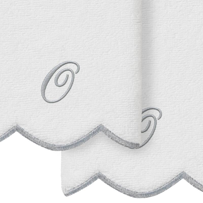 Authentic Hotel and Spa 100% Turkish Cotton Grey ADORNIA Scallop Personalized 2 Piece Fingertip Towel Set - 2 Fingertip Towels