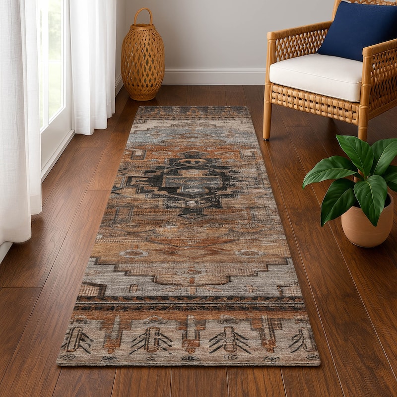 Premium Washable Super Soft Global Traditional Mayfield Rug - Terracotta - 2'3" x 7'6"