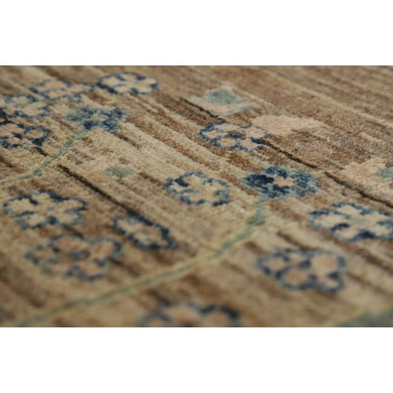 Hand Knotted Oriental 100% Wool Carpet Transitional Floral Brown Oushak Area Rug - 10' 0'' X 7' 10''