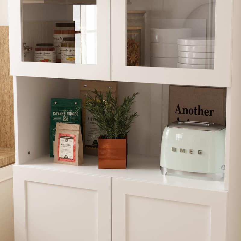 Bookcase Display Cupboard Curio Cabinet 2 Glass Door White Lacquer - 70.9"Hx31.5"W